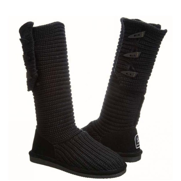 BearPaw Shoes - BearPaw Tall Black Knit Sweater Boots